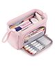Storite Canvas Pencil Case, Handheld Pen Pouch, Pencil Case for Kids, Large Capacity Pencil Pouch with Zipper, Portable Stationery Storage Pouch for School (Pink)