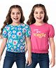 Honeyhap 100% Premium Cotton Bio Finish Half Sleeves Tops with Floral & Text Print Pack Of 2- Carmine Rose & Bright White