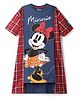 Pine Kids Disney Single Jersey Knit Half Sleeves Shrug Style Frock With Minnie Mouse Graphics & Badge Detailing - Red & Navy Blue