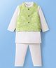 Babyoye Cotton Woven Full Sleeves Kurta Pyjama Set With Printed Nehru Jacket - White & Green