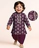 EARTHY TOUCH Single Jersey Knit Full Sleeves Dhoti Kurta Set with Floral Foil Print & Lace Detailing - Wine