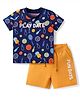 Babyhug Single Jersey Knit Half Sleeves T-Shirt & Shorts Set with Sports Theme Print - Navy Blue & Mustard
