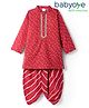Babyoye  100% Cotton Woven Full Sleeves Dhoti Kurta Set with Bandhani Print - Red