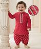 Babyoye  100% Cotton Woven Full Sleeves Dhoti Kurta Set with Bandhani Print - Red