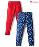 Honeyhap Premium Cotton Elastane Knit Full Length Leggings With Floral Print Pack Of 2 - Prism Pink