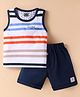 Mini Taurus Sinker Woven Sleeveless Striped T-Shirt & Shorts Set - Navy Blue & White