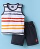 Mini Taurus Sinker Woven Sleeveless Striped T-Shirt & Shorts Set - Charcoal Grey & White
