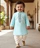 Babyoye Cotton Woven Full Sleeves  Kurta Dhoti Set with Floral Embroidery - Light Blue & White