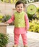 Babyoye Woven Full Sleeves Kurta Pyjama Set & Jacket with Sequin & Floral Embroidery - Pink & Green