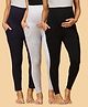 The Mom Store Pack Of 3 Cotton Spandex Solid Maternity Leggings - Black Navy Blue & Grey
