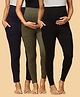 The Mom Store Pack Of 3 Cotton Spandex Solid Maternity Leggings - Black Navy Blue & Olive Green