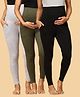 The Mom Store Pack Of 3 Cotton Spandex Solid Maternity Leggings - Black Olive Green & Grey