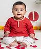 Babyoye Cotton Woven Full Sleeves Kurta Dhoti Set with Foil Printed Stripes - Red