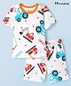 Honeyhap Premium Cotton Knit Half Sleeves Bio Finish Co-ords Shorts Night Suit with Vehicle Print - Bright White