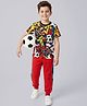 Ollington St. 100% Cotton Knit Half Sleeves Printed T-Shirt & Joggers Set - Multicolor & Red