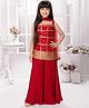 Tiny Kingdom Georgette Sleeveless Bandhani Printed Foil Checked Kurta Palazzo With Dupatta Set - Red
