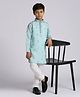 KIDS ISLAND Silk Full Sleeves Threadwork Embroidered & Sequins Embellished Kurta Pyjama Set - Teal Blue