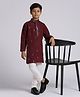 KIDS ISLAND Silk Full Sleeves Threadwork Embroidered & Sequins Embellished Kurta Pyjama Set - Wine