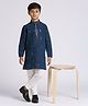 KIDS ISLAND Silk Full Sleeves Threadwork Embroidered & Sequins Embellished Kurta Pyjama Set - Blue