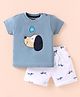 Mini Taurus Sinker Woven Half Sleeves T-Shirt & Shorts Set with Puppy Print - Grey