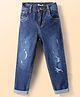 Mark & Mia Cotton Lycra Full Length Jeans with Distress Detailing - Blue