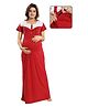 Fabme Sinker Half Sleeves Polka Dots Printed Cut & Sew Maternity Nighty With Nursing Access - Maroon