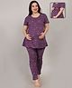 Fabme Sinker Half Sleeves Bears Printed Coordinating Maternity Top With Nursing Access & Pajama Set - Purple