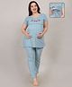 Fabme Sinker Half Sleeves Beach Theme Printed Coordinating Maternity Top With Nursing Access & Pajama Set - Sea Green