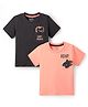 Bonfino 100% Cotton Knit Half Sleeves T-Shirts with Dino Print Pack Of 2 - Charcoal Grey & Peach
