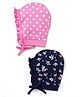 Babyhug 100% Cotton Interlock Knit Caps With Polka Dot & Floral Print Pack Of 2  Pink & Black - Diameter 18
