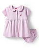 Babyhug Cotton Knit Half Sleeves Front Open Peter Pan Collared Frock with Bloomer & Bunny Print -Lavender