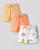 Bonfino Cotton Knit Above Knee Length Shorts with Dino Print Pack of 3 - Coral Beige & White