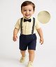 Mark & Mia Cotton Woven Half Sleeves Shirt with Shorts Set with Suspender & Bow - Yellow & Blue