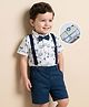 Mark & Mia Cotton Woven Half Sleeves Beach Theme Printed Shirt & Shorts Set with Bow & Suspender - White & Navy Blue