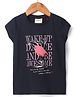 Lazy Bones Sinker Knit Half Sleeves T-Shirt with Text Print - Navy Blue
