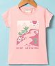 Lazy Bones Sinker Knit Half Sleeves T-Shirt with Keep Growing Print - Pink