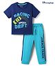 Honeyhap Premium 100% Cotton Knit Half Sleeves Night Suit with Bio Finish & Racing Speed Drift Text Print - Limoges & Scuba Blue