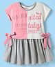 Smarty Girls Sinker Knit Half Sleeves Frock with Bow Applique & Text Print - Pink & White