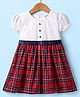 Smarty Girls Cotton Woven Half Puffed Sleeves Checkered Frock - Red & White
