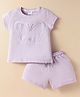 Smarty Girls Sinker Knit Half Sleeves T-Shirt & Shorts Set with Foil Text Print & Sequin Detailing - Mauve