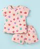 Smarty Girls Sinker Woven Half Sleeves T-Shirt & Shorts Set with Fruit Print - Cream