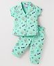 Smarty Girls Sinker Knit Half Sleeves  Night Suit With Retro Theme Print -  Sea Green