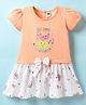 Teddy Sinker Knit Half Sleeves Frock with Hello Summer Text Print - Orange & White