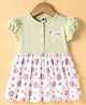 Teddy Sinker Knit Half Puffed Sleeves Frock with Floral Print - Light Green