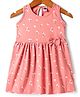 Teddy Sinker Knit Sleeveless Floral Printed Frock with Bow Applique - Dark Peach
