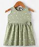 Teddy Sinker Knit Sleeveless Floral Printed Frock with Bow Applique - Olive Green