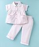 Teddy Sinker Knit Half Sleeves Co-Ord Night Suit with Stripes - Pink