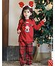Nap Chief Pure Cotton Knit Full Sleeves Reindeer Printed Checked Night Suit Set - Red