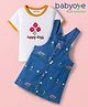 Babyoye Cotton Woven Frock & Half Sleeves Inner Tee With Floral Embroidery & Print - Blue & Cream