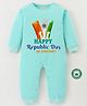 BLUSHES 100% Cotton Republic Day Theme Full Sleeves Happy Republic Day Text Printed Romper - Sea Green